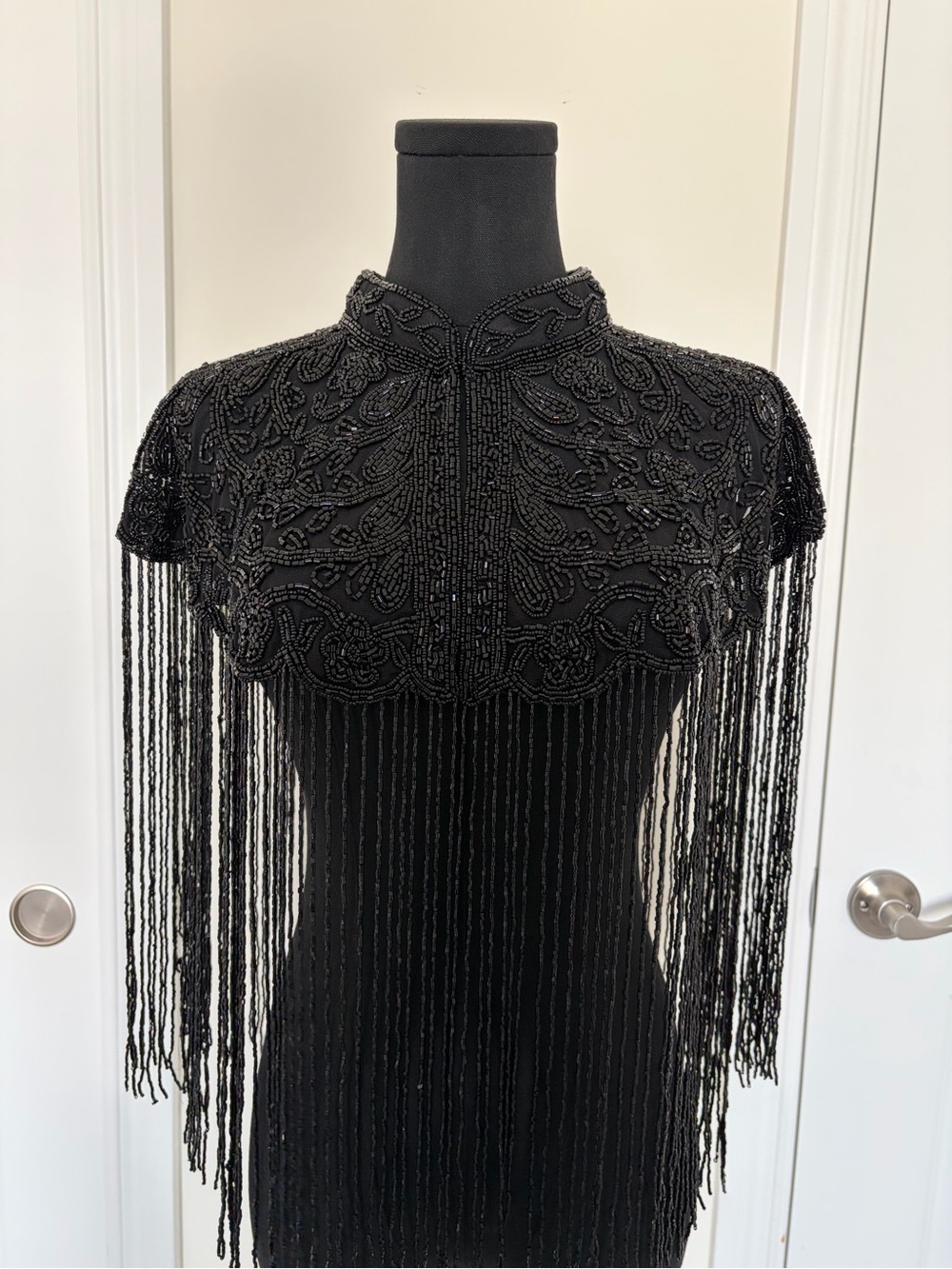 Black Beaded Fringe Shoulder Cape – Party and Evening Wear